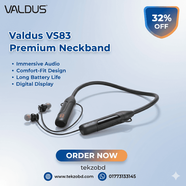 Valdus VS83 Premium Neckband – Best Wireless Earphones in Bangladesh | TekzoBD